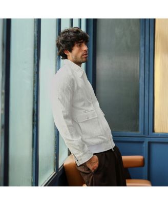 Men's Chalk White Zip-Front Crease-Tactile Jacket