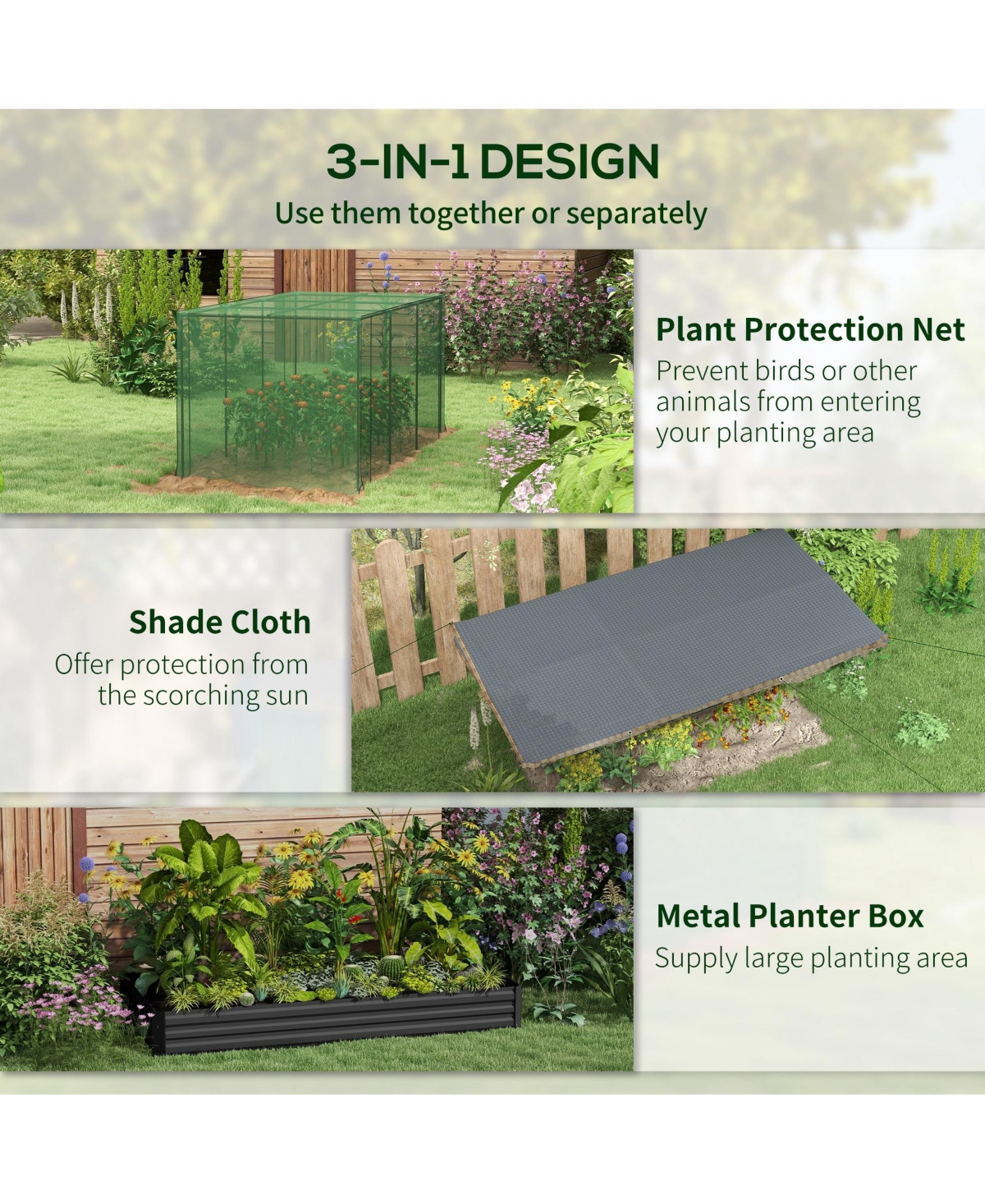 Outsunny Galvanized Raised Garden Bed with Crop Cage & Shade Cloth