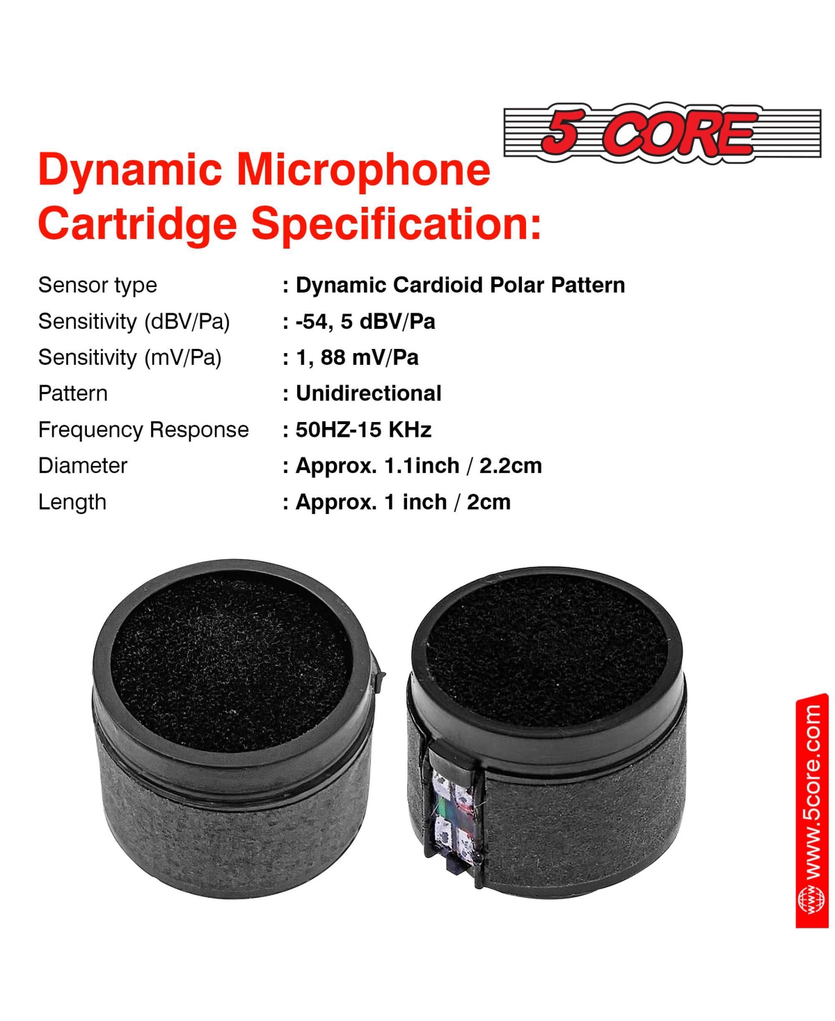 5 Core Microphone Replacement Cartridge 20Pc Capsule