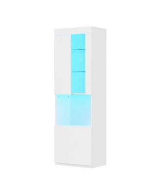 Storage Cabinet with LED Lights Tall Pantry Cabinet with Acrylic Door and Tempered Glass Shelves