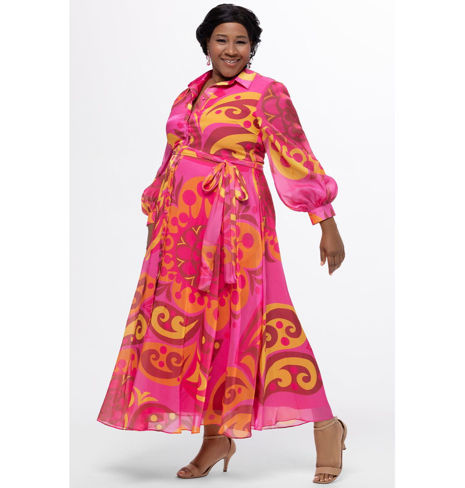 Women's Long Sleeve Abstract Button Down Dress