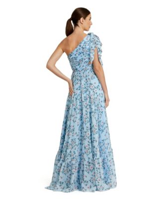 Women's One-Shoulder Floral Chiffon A-Line Gown