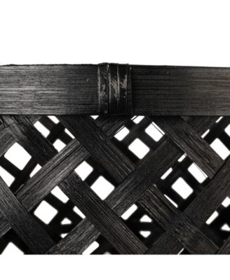 Woven Bamboo Baskets with Wooden Legs, Black, Set of 3