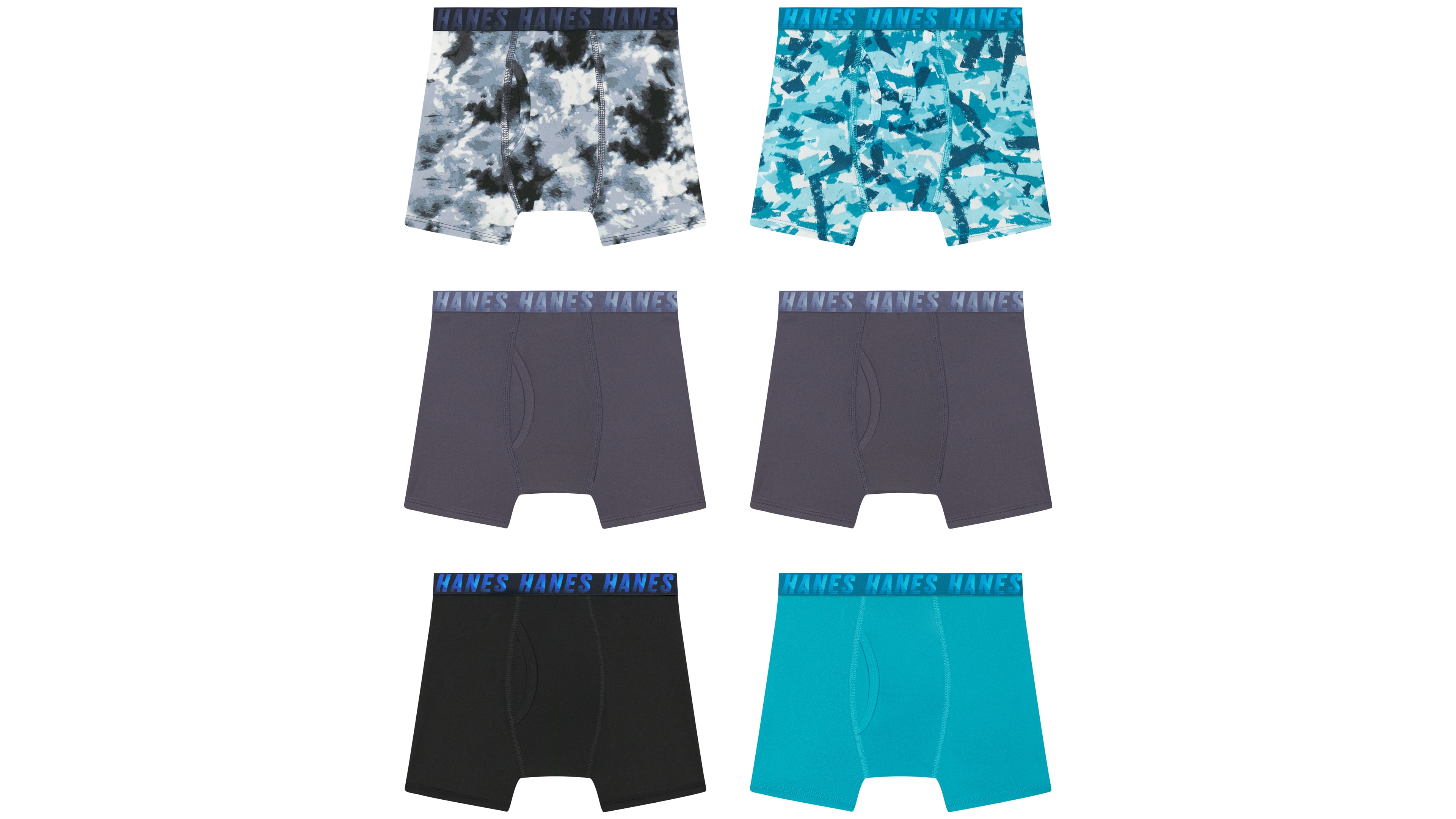 Boys Hanes, 5+1 Bonus Pack, Underwear Boxer Briefs, Moves Ultimate Performance Stretch, Solids/Camo Prints
