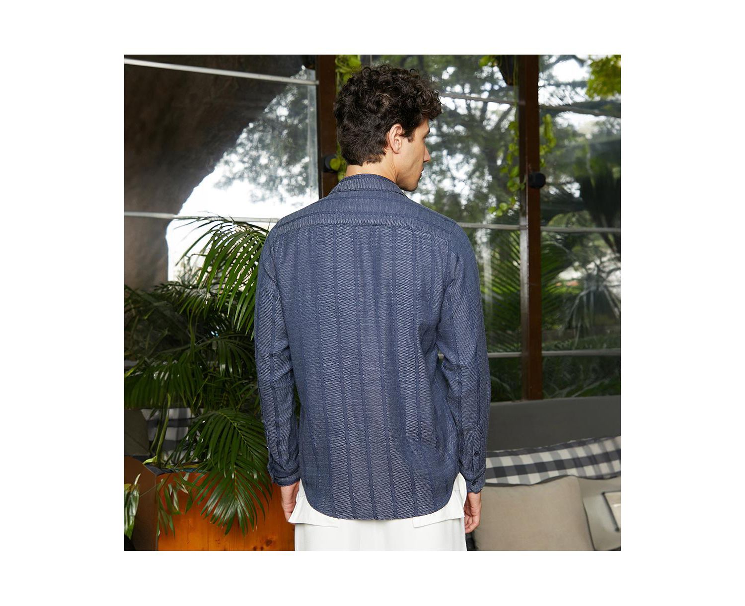 Men's Contrast-Weave Relaxed Shirt