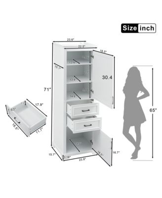 71 Inch Freestanding Bathroom Cabinet with Drawers Space Saving Storage Cabinet with Adjustable and Fixed Shelves