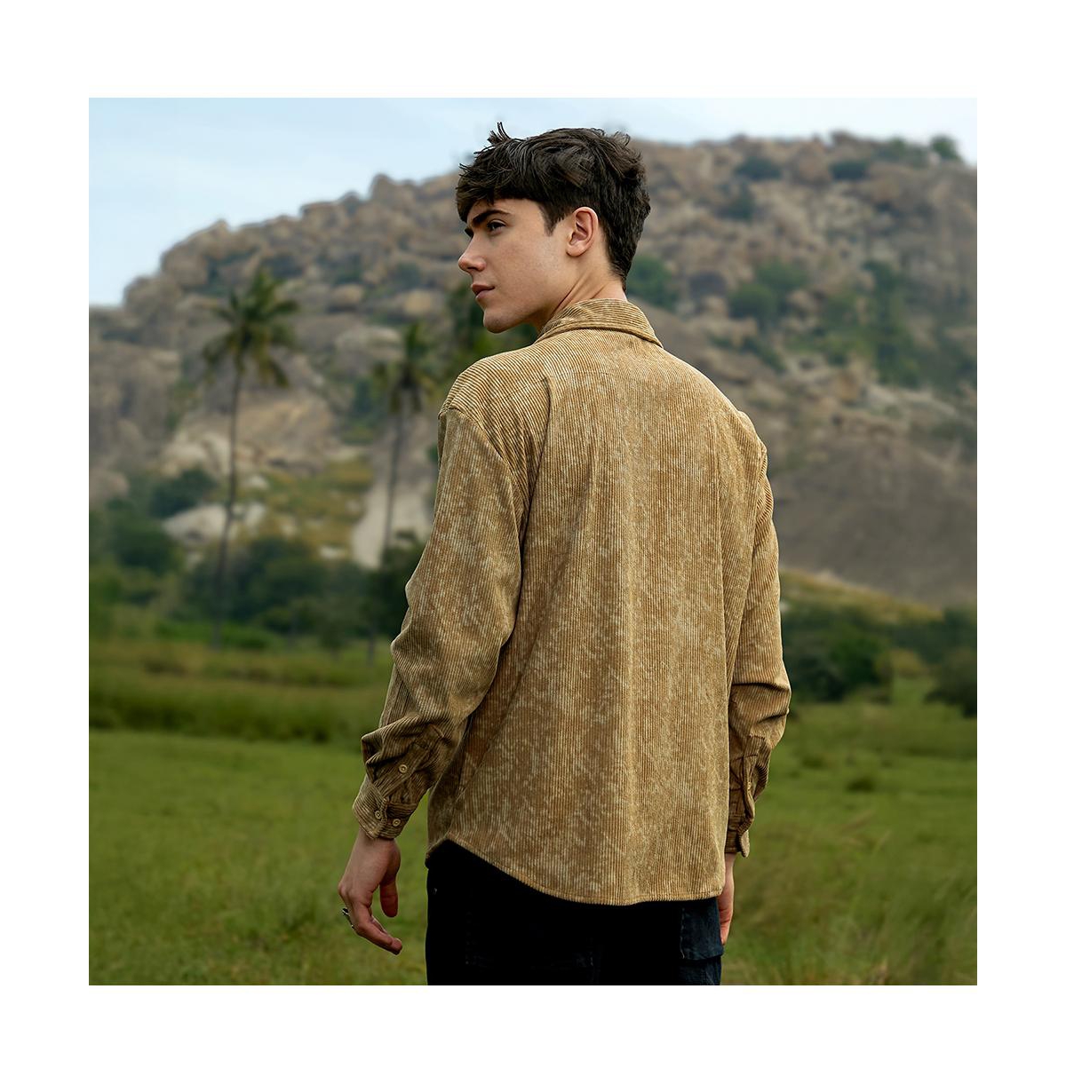 Campus Sutra Men's Faded Corduroy Oversized Shirt