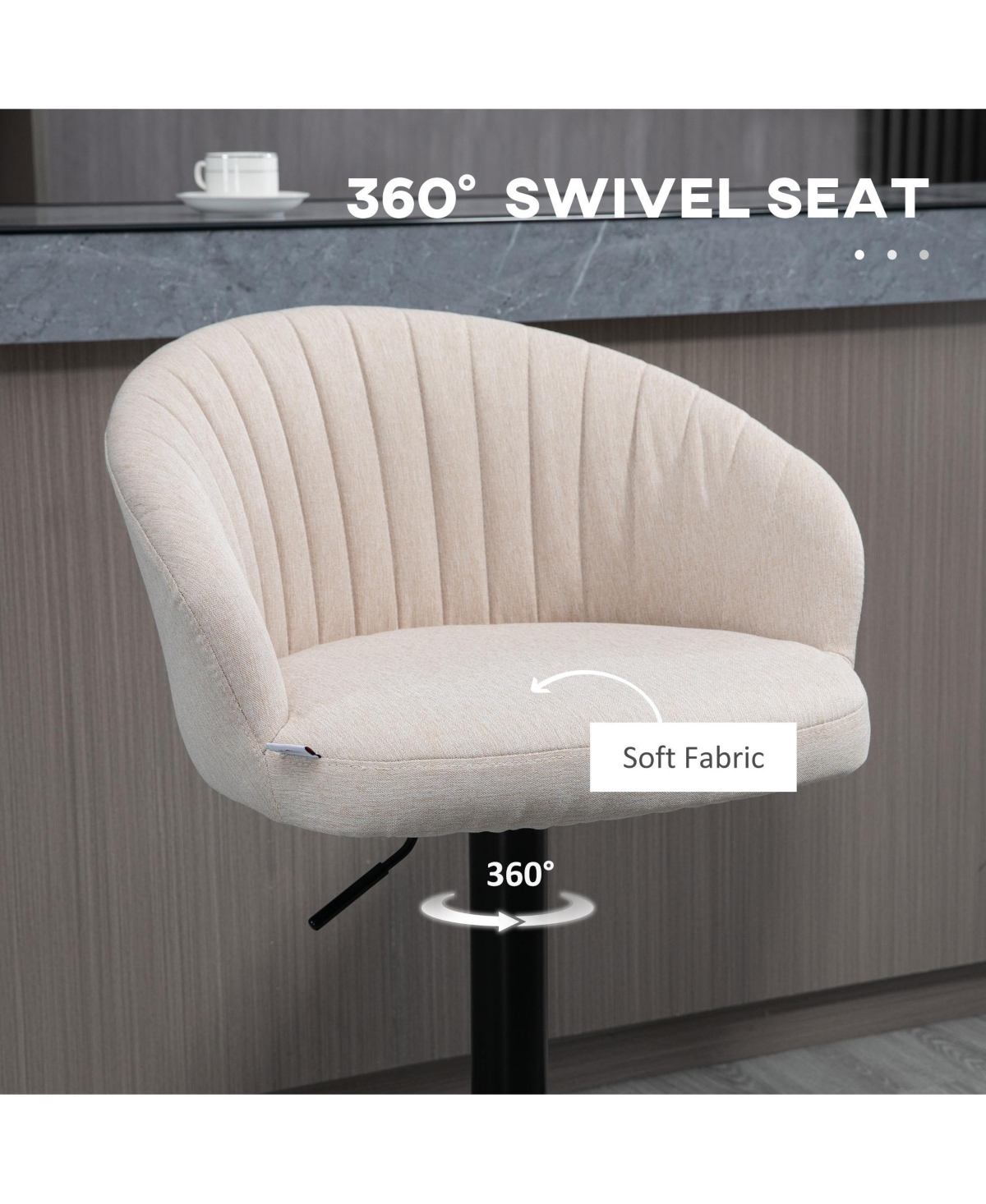 Homcom Adjustable Bar Stools Set of 2 Kitchen Stools with Swivel Seat, Beige