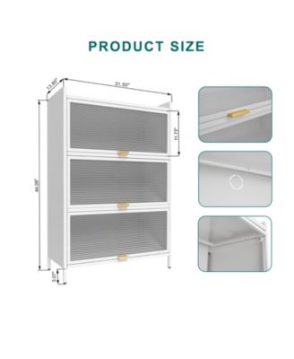 ZACHVO Modern Fluted Glass 2-Door Metal Pantry Cabinet with 3 Flip Doors, 4-Level Storage & Gold Accents