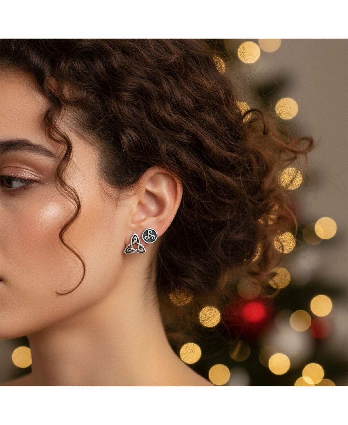 Bling Jewelry Set of 2 Ancient Small Celtic Irish Infinity Love Knot Trinity Symbol & Round Triskele Stud Earrings Oxidized Sterling Silver