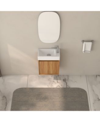 16&amp;quot; Small Bathroom Vanity Wall Mounted, Acacia Solid Wood Bathroom Vanity with White SMC Resin Basin, Modern Bathroom Vanity with Soft-Close Door