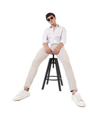 Men's White And Blue Striped Regular Fit Casual Shirt