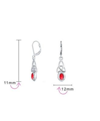 Set of 2 Love Knot Oval Bezel Set Natural Topaz & Red Glass Dangle Earrings