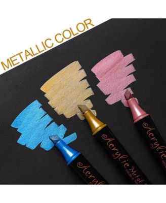 24 Colors Acrylic Metallic Paint Pens, Dual Tip Marker Set with Thick Head and Thin Head for Rocks, Wood, Canvas, Ceramic, Fabric
