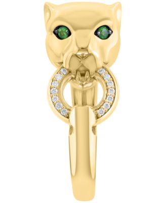 Diamond (1/10 ct. t.w.) and Tsavorite (1/20 ct. t.w.) Ring in 14k Gold Over Silver