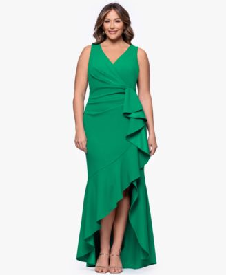 Plus Size Sleeveless Ruffled High-Low Gown