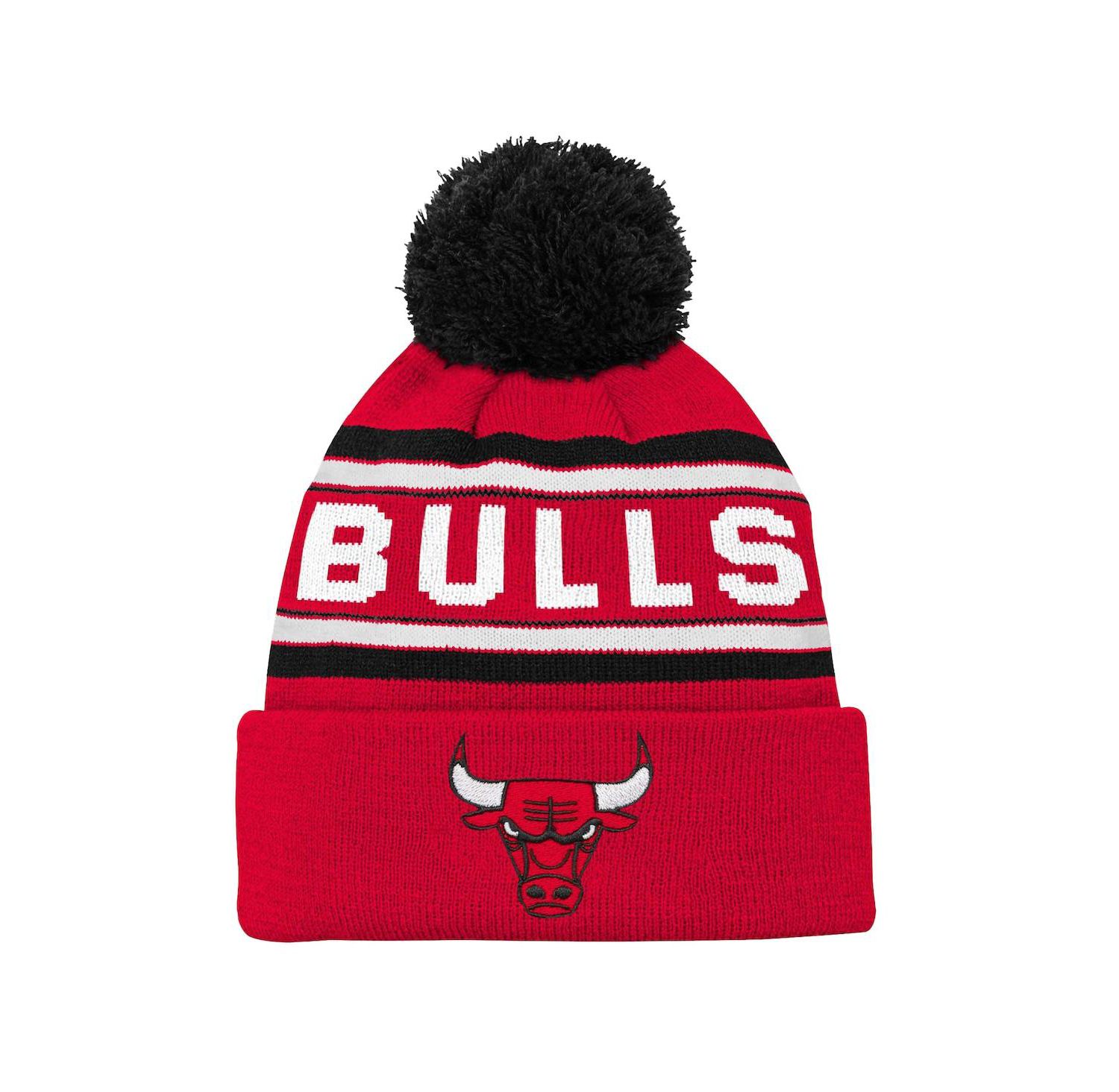 Big Boys and Girls Red Chicago Bulls Backboard Jacquard Cuffed Knit Hat with Pom