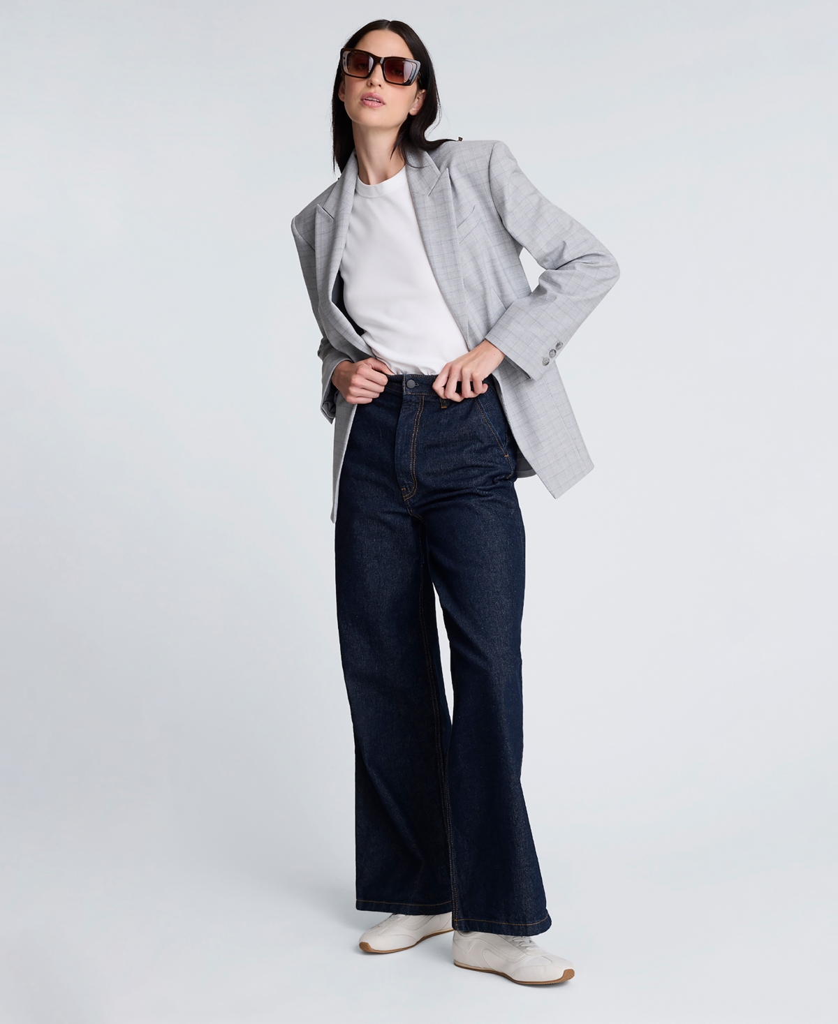 Kenneth Cole Plaid Slim One Button Jacket With Peak Lapel In Gray