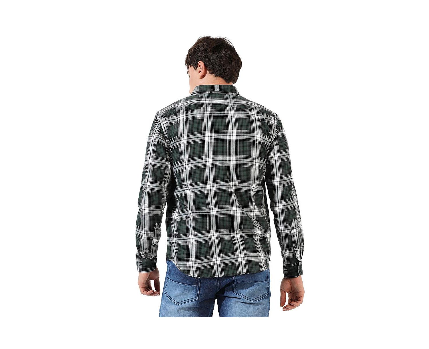 Men's Green Checkered Regular Fit Casual Shirt