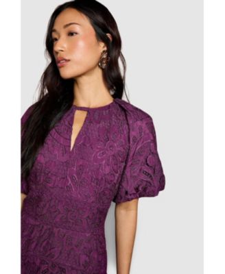 Women's Lace Hanky Hem Puff Sleeve Dress