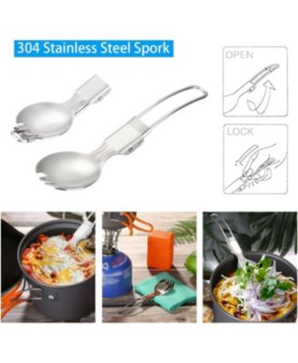 6pcs Camping Cookware Mess Kit with Lightweight Pot, Stove, Spork and Carry Mesh Bag, Great for Backpacking Outdoor Camping Hiking and Picnic