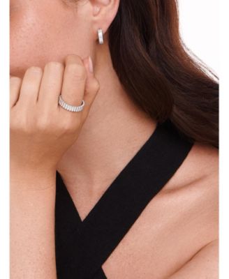 Ribbed Hoop Earrings in Rhodium Plated Sterling