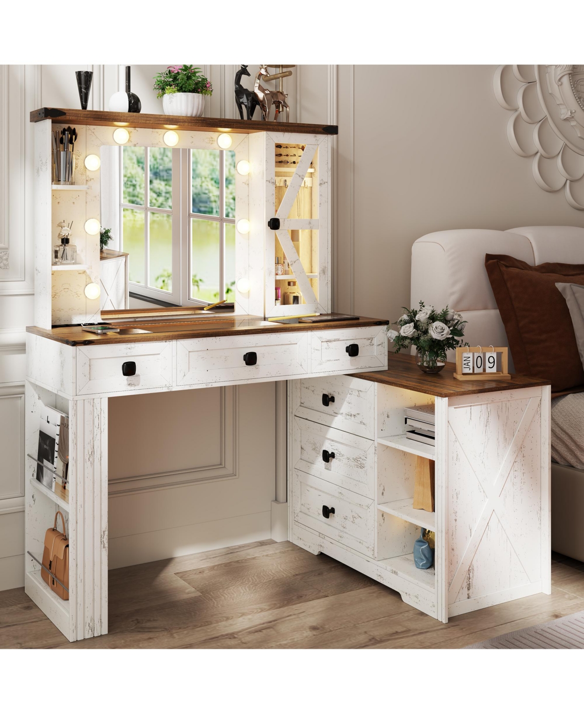 Vlsrka Vanity Makeup Desk with Mirror and Lights