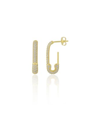 Women's Pave Stud Safety Pin Earring Jewelled Sterling