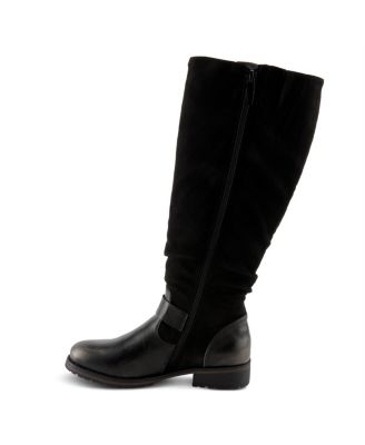 Women's Misdreavus Metallic Burnished Tall Boot with Dual Buckles and Extended Calf Fit