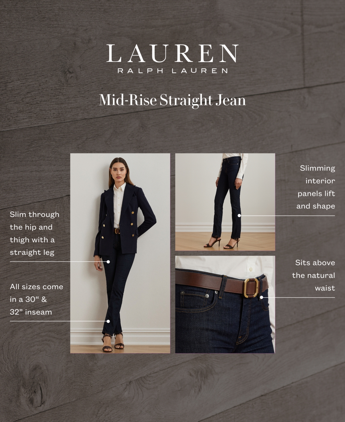 Lauren Ralph Mid-Rise Straight Jean, Regular and Short Lengths
