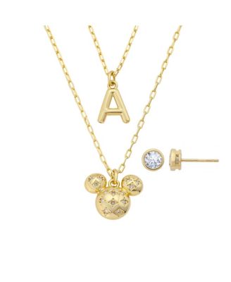 Mickey Mouse Cubic Zirconia Initial Pendant Necklace and Earring Set