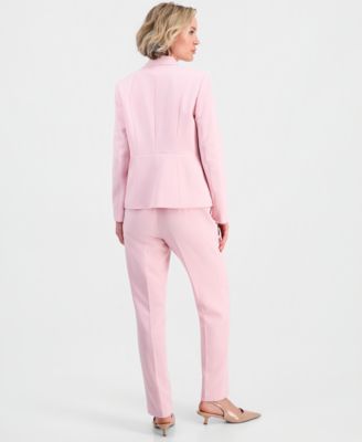Women's Stretch Crepe One-Button Jacket, Floral Pleat-Front Cap-Sleeve Top & Stretch Crepe Mid-Rise Pants