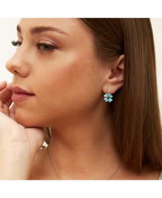 Sterling Silver Enamel Clover Earrings - Turquoise