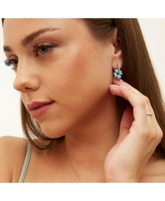 Sterling Silver Enamel Clover Earrings - Turquoise