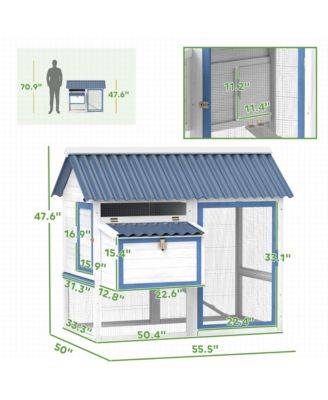 55.5" Wooden Chicken Coop with Run Box, Nesting Box, Tray,