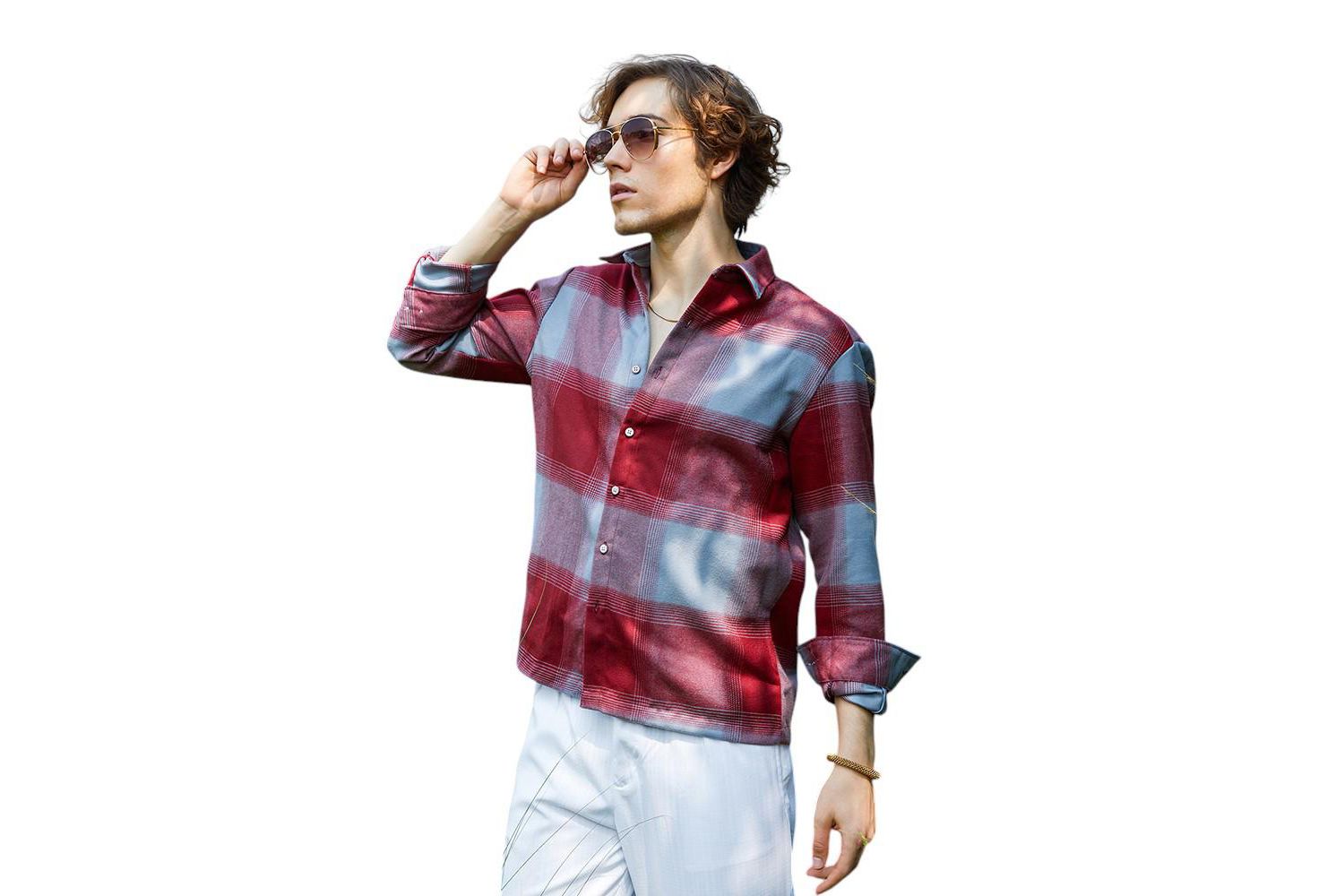 Men's Venetian Red & Coin Grey Vignette-Checkered Oversized Shirt