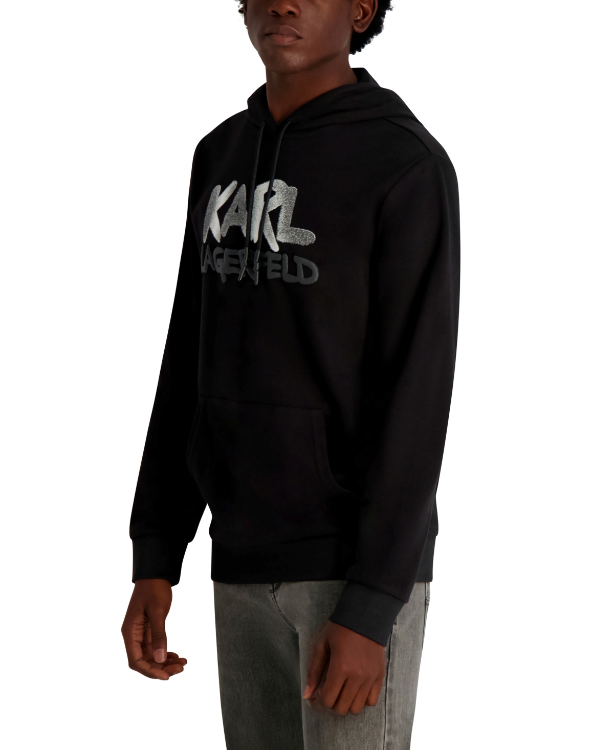 Karl Lagerfeld Men's French Terry Graffiti Texture Hoodie In Black