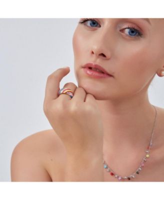 Enamel Rainbow Stripe Chunky Sterling Silver Ring