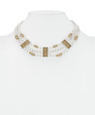 3 Strand Glass Pearl Layered Necklace