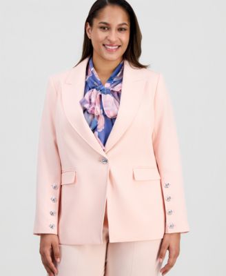 Plus Size Peak-Lapel One-Button Jacket 