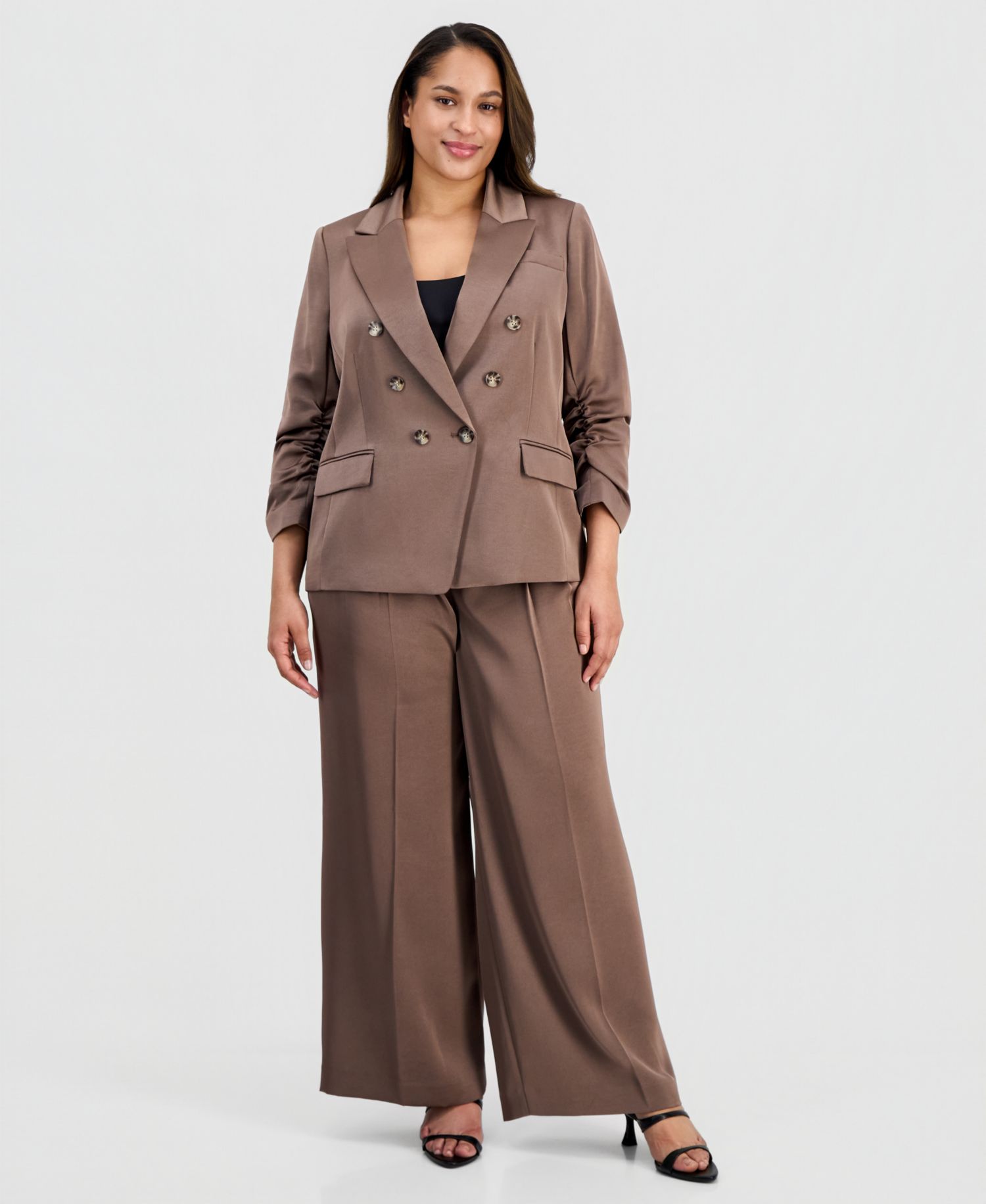 ASL Plus Size Faux-Double-Breasted Satin Blazer