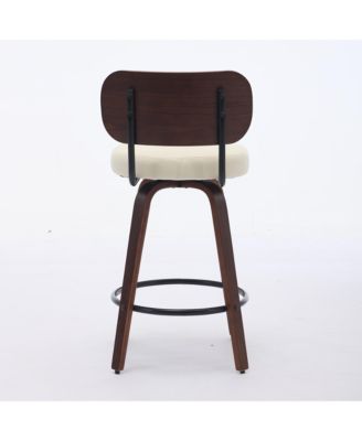 Set of 2 Faux Leather Swivel Bar Stools with Bentwood Legs, 26'' Seat Height