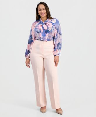 Plus Size Press-Pleat High-Rise Bell-Bottom Pants 