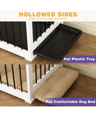 71 Inch Dog Crate Furniture, Heavy-Duty Wooden Dog Kennel with Trays and Divider for Large Medium Dogs