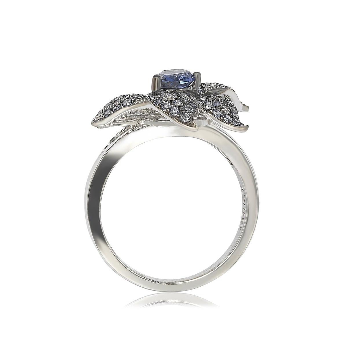 Suzy Levian Sterling Silver Sapphire & Created White Sapphire Exotic Flower Ring