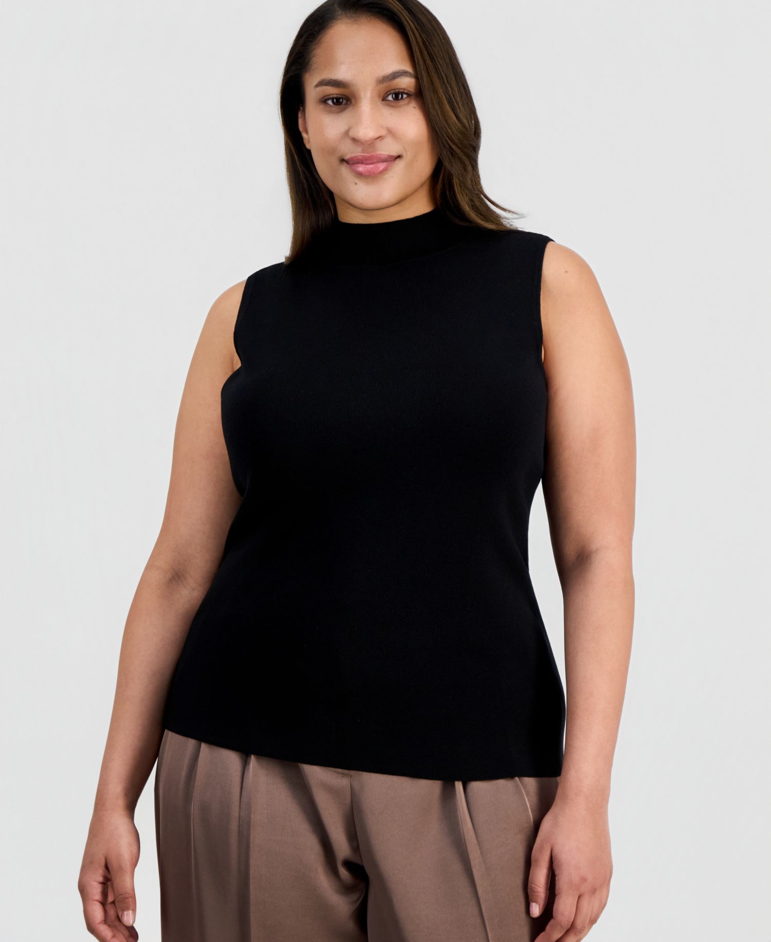 ASL Plus Size Mock-Neck Sleeveless Sweater