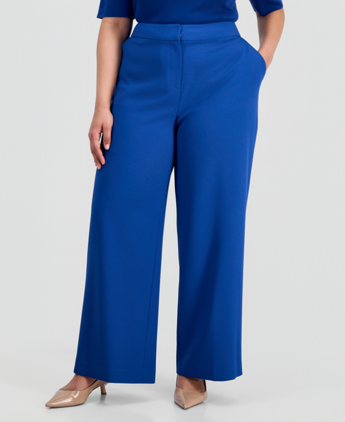 Tahari Asl Plus Mid-Rise Wide-Leg Pants