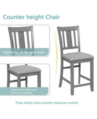5-Piece Grey Counter Height Kitchen Dining Set with Square Wood Table and 4 Upholstered Chairs