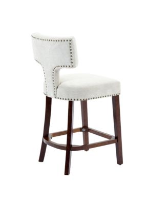 Set of 2 Mid-Century Counter Stools with Curved Back and Upholstered Seat