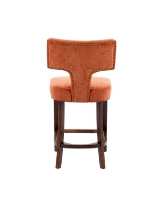 Set of 2 Mid-Century Counter Stools with Curved Back and Upholstered Seat